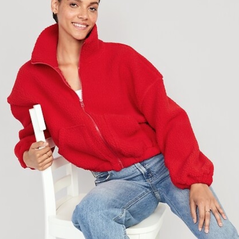 Red oversized Sherpa jacket